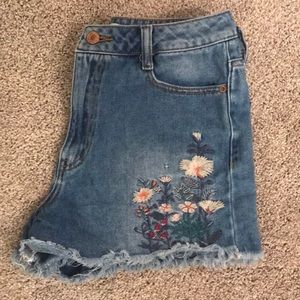 Forever 21 High Rise Embroidered Denim Shorts